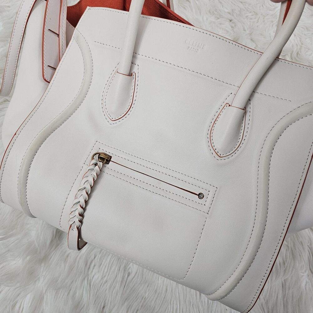 Celine Paris Cream and Orange Calfskin Small Luggage Phantom Bag